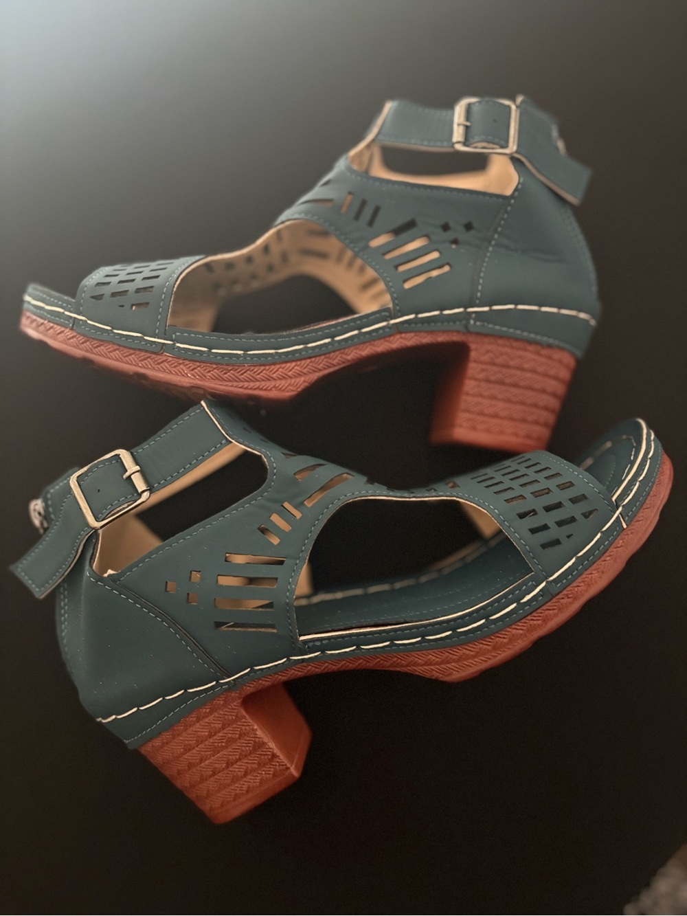 Women’s Teal Cutout Buckle Heels